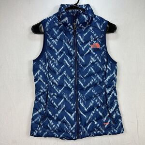 The North Face Flare Down Vest 550 Fill Womens XS Blue Geometric Full Zip Hiking
